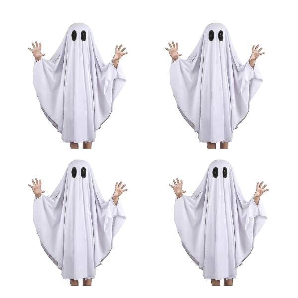 Halloween vit Cape Ghost kostym för barn | Bekväm & hudvänlig | Andningshandskar | Festdräkt(S,vit)