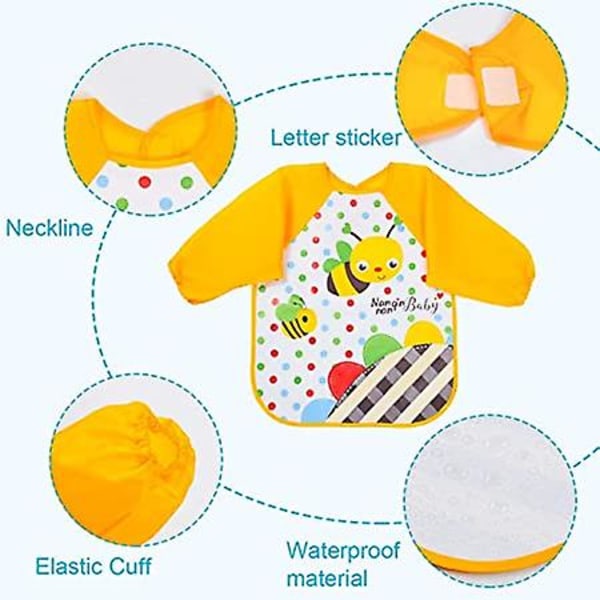 Set med 4 haklappar för bebisar från 0 till 24 månader med justerbar sidoförslutning, maskintvättbar, superlätt och lätt att rengöra med ficka för skopa