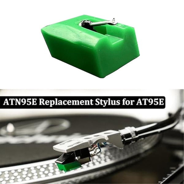 Pladespillernål Diamond ATN95E erstatningspen til AT-LP120-USB og forskellige AT-modeller pladespiller（grøn)