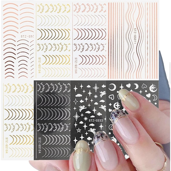 3d Nail Decals Metal Curve Stripe Line Nail Art Stickers Diy Gothic Stickers For Nail Polish Adhesive Decoration Foil Accessory