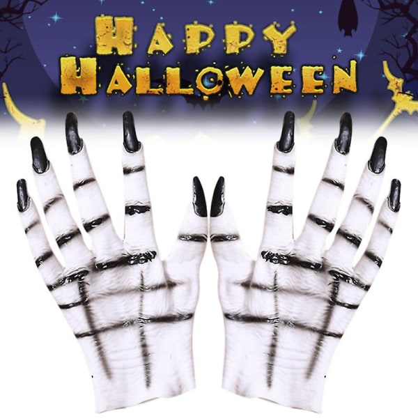 White Ghost Claws -hanskat mustilla kynsillä Halloween-asujuhliin Naisten Cosplay Uusi (valkoinen)