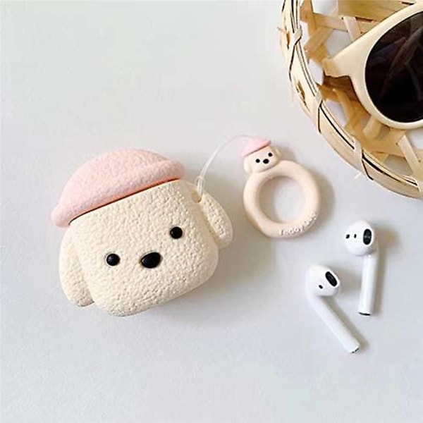 Airpods-etui, Nytt Super Søtt Kreativt Kjæledyrhatt Teddy Hund Airpods-etui, Valpestil Myk Silikon Øretelefonbeskyttelse Skinn For Airpods1&2+krok -rosa