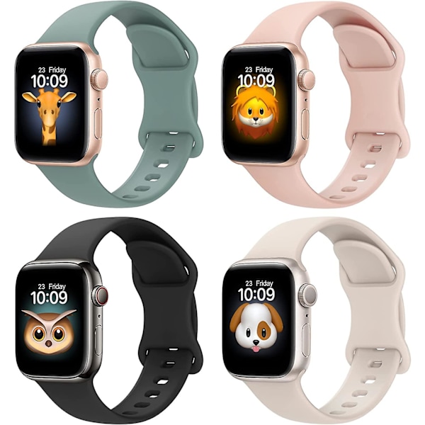 4-pack band för Apple Watch 38mm 40mm 41mm 42mm 44mm 45mm 49mm Kvinnor och Män Sport Apple Watch Band Mjuk Silikon Rem Ersättning Fo