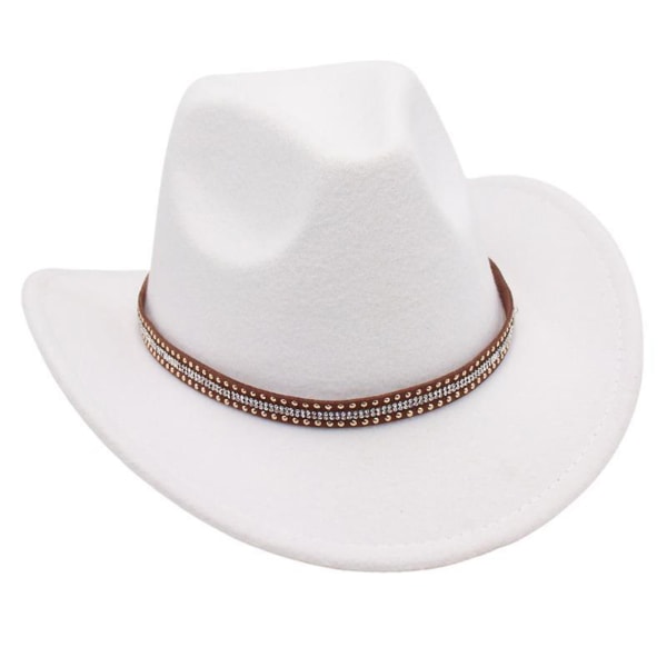 Western cowboyhatte med formbar bred skygge Unisex Western cowboyhat til mænd, kvinder og teenagere (hvid)