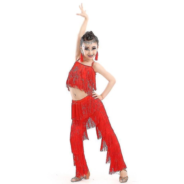 Samba kvast Latin Dancewear Kostumer Piger Salsa Ballroom Fringe Trim Dance Topsamp;bukser Kostume Voksen Ballroom Dancing Dress (Voksen 170cm, Farve 3)