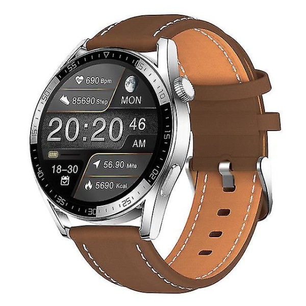Smart Watch Ak03 Pro Bt Calling Music Comtrol Weather Heart Rate Blood Pressure Oxygen Monitor Sports Smartwatch For Ios Android Brown leather