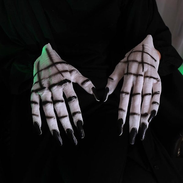 Hvide Ghost Claws-handsker med sorte negle til Halloween-kostumefest Kvinder Cosplay Ny (Hvid)