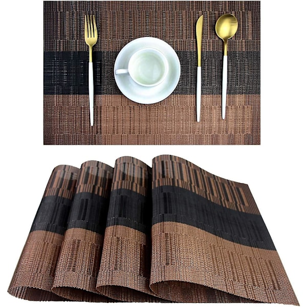 Placemats,durable Placemats For Dining Table,washable Woven Vinyl Kitchen Placemats Set Of 4(brown)