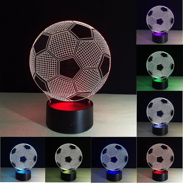 Wabjtam Soccer Night Light Pojille, Jalkapallo 3D Illusion Lamput Lapsille Makuuhuoneen sisustus, 7 värillinen kosketuskytkin Hienot lahjat tytöille syntymäpäivä joulu