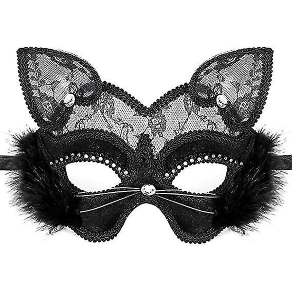 Venetiansk Masquerade Mask Luksus Black Cat Lace Mask Fit Fancy Dress Jul Halloween Kostume Party Girl Damer