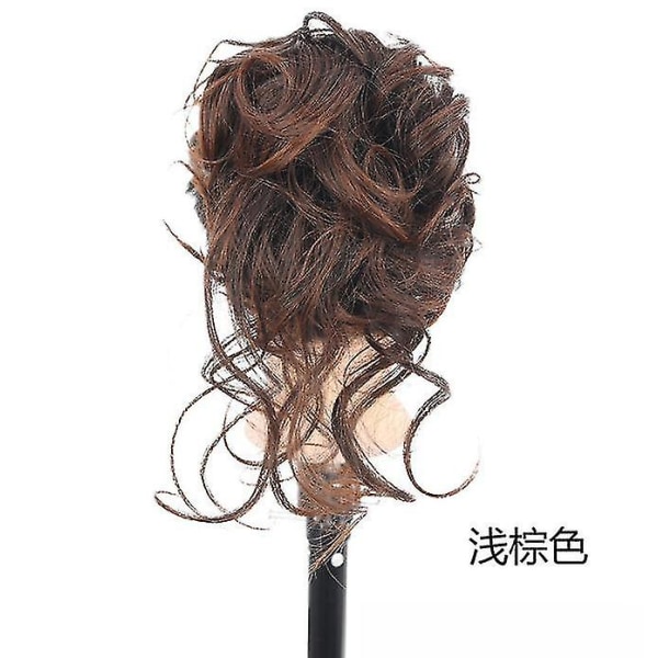 Hårstykke med klips, bollehårstykke, krøllet hår Scrunchie med hår, Chignon voluminøst hårstykke, Messy Bun Extensions (lysebrun)