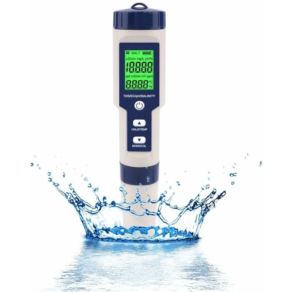 PH-mätare, 5 i 1 PH/TDS/EC/ORP/Temperature Water Quality Monitor Tester för simbassänger, hydrokultur, dricksvatten, akvarier