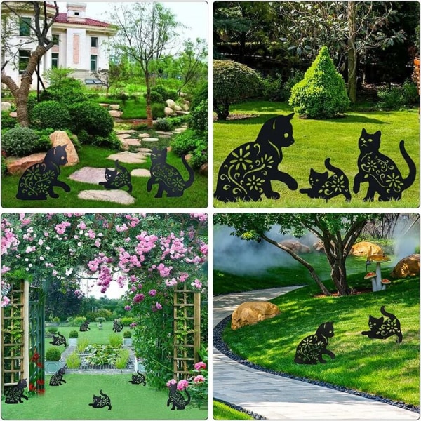 Trädgårdsdekoration, 3 stycken metall katt trädgårdsdekoration smidesjärn trädgårdsdekoration rost utseende dekorativa metall trädgårdspålar för utomhusbruk