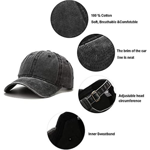3-pack cap Vintage nödställd låg profil ostrukturerad bomull pappa hatt justerbar för kvinnor män