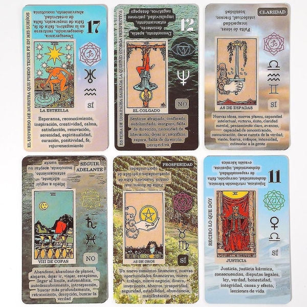 Spansk Tarot for begyndere Tarot med betydninger på dem på kortene Nøgleord Omvendt Chakra Planet Zodiac Element