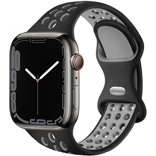 Kompatibel med Apple Watch Rem Mænd Kvinder, Åndbar Silikon Sport Udskiftning Armbånd Rem Til Størrelse: 42/44/45/49mm // sort & grå