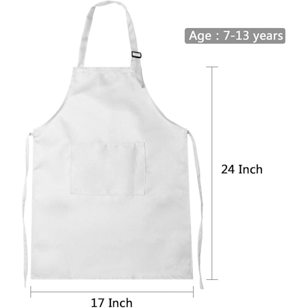 4 stk. Barneforkle med lomme, justerbar kokkeforkle for barn til matlaging, baking, maling (hvit M for 7-13 år)