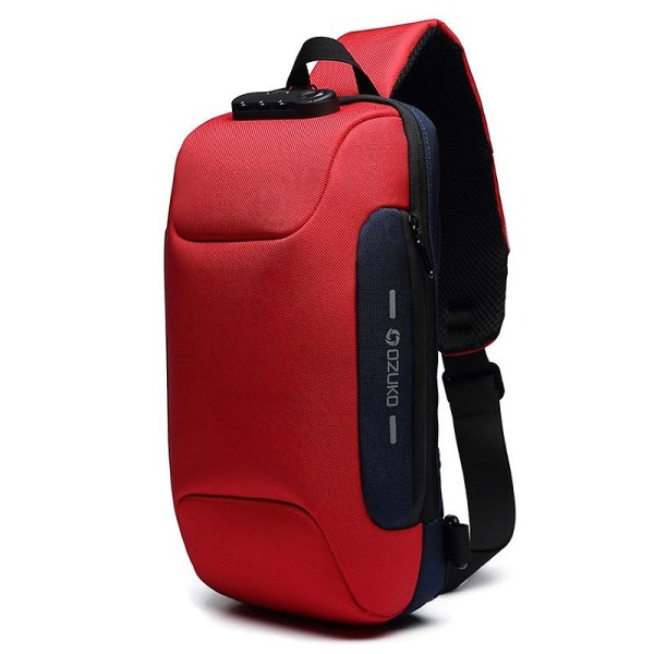 Ozuko Anti-stöld Bröstväska för män Vattentät Crossbody-väska med extern USB laddningsport, Stil: Standardstorlek Röd
