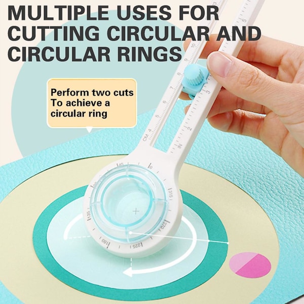 360 astetta käsin käännetty pyöreä paperileikkuri Kevyt ympyräleikkaustyökalu paperiaskarteluihin (valkoinen)