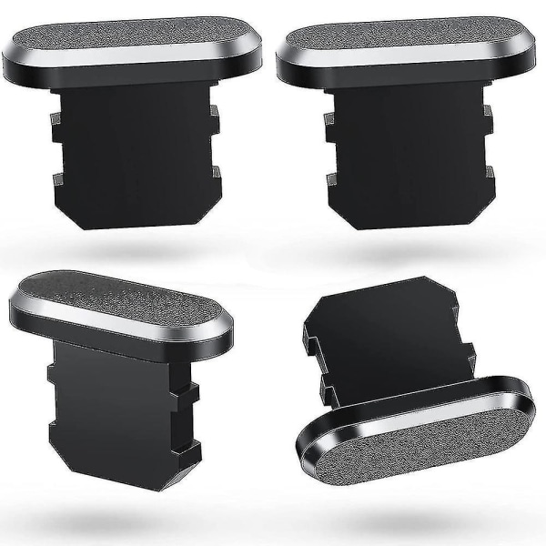 4 stk anti-støvplugger som er kompatible med Iphone, beskytter ladedekselet (svart)
