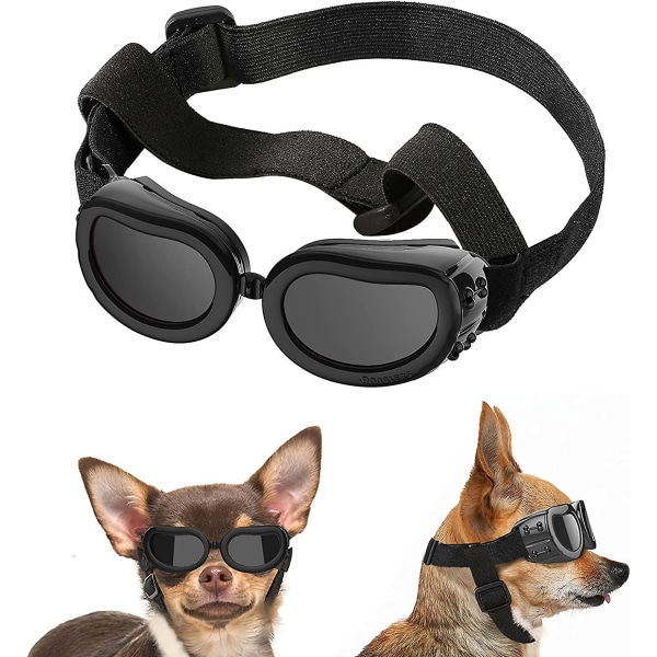 Hundglasögon, justerbara husdjurssolglasögon, anti-uv dammskyddsglasögon, vattentät vindtät för små medelstora hundkatt - svart