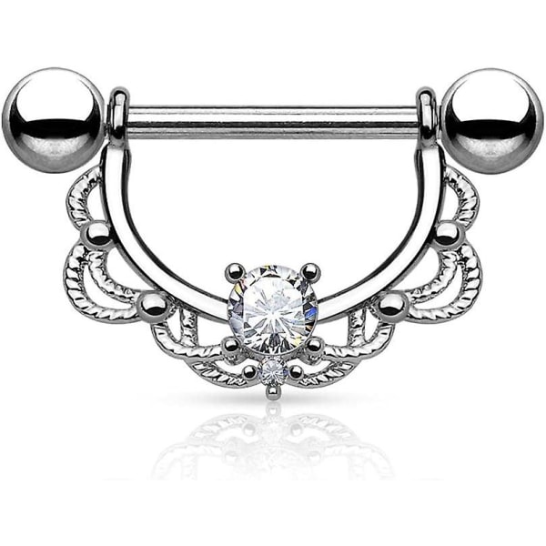 Genomborrade bröstvårtor Bröstvårtor Piercing Kvinna Stål Bröstvårtor Piercing Man Män Intimpiercing Kirurgiskt stål 316l Delikat båge 1,2 mm 1,6 mm Zirconia Färglös Rosa