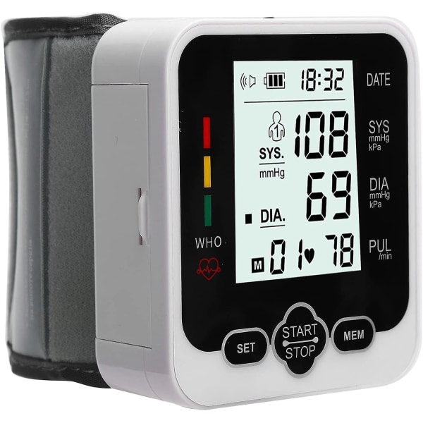 Automatisk talesending Håndledds blodtrykksmåler LCD-skjerm blodtrykksdetektor