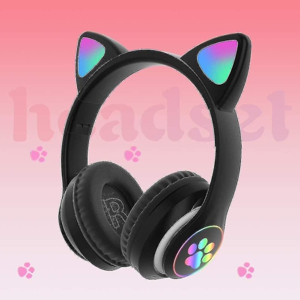 Gröntrådlösa Bluetooth -hörlurar Cat Ear Headset med LED-ljus
