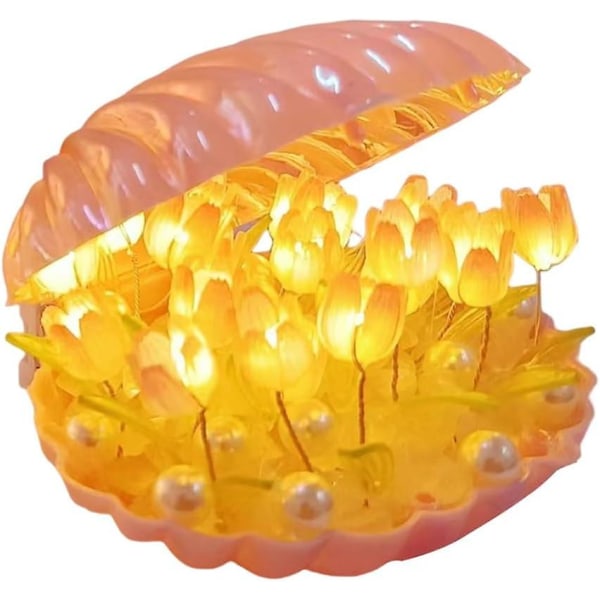 Gør-det-selv tulipan-skallampe med blomstersovebordslampe til pigepar Ration skrivebordspynt ( )（B）