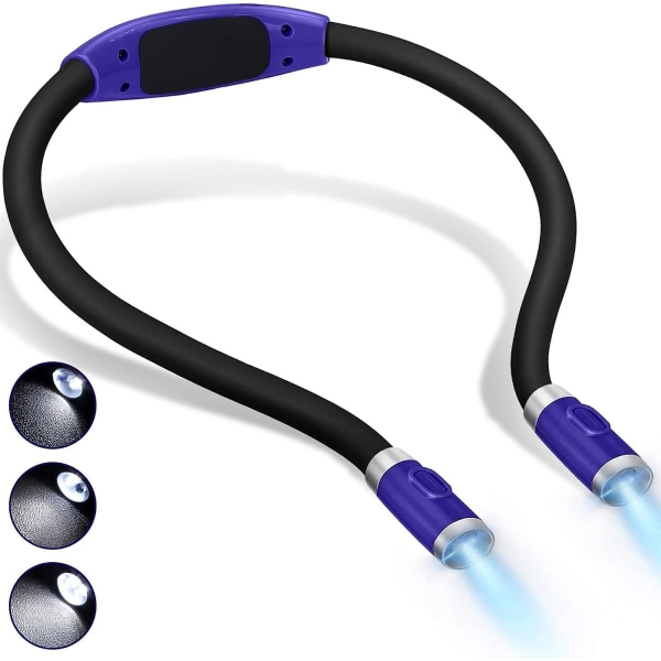 Led läslampa, flexibel uppladdningsbar handsfree nattlampa, dubbelt huvud (mörkblå)