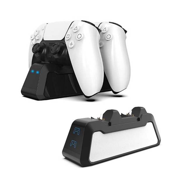 Svart/vit PS5-kontrollladdare, 2h snabb PS5-laddare med 2 typer av kabel för PS5-kontroll, Laddningsdocka kompatibel med Dualsense Playstation