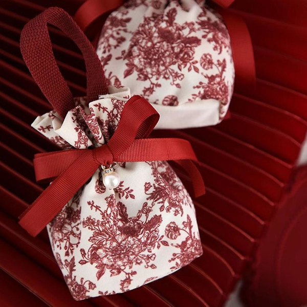 Slikpose med snoretræk, personlig bueknot-sukkerpose til bryllupsdekoration (roserød)