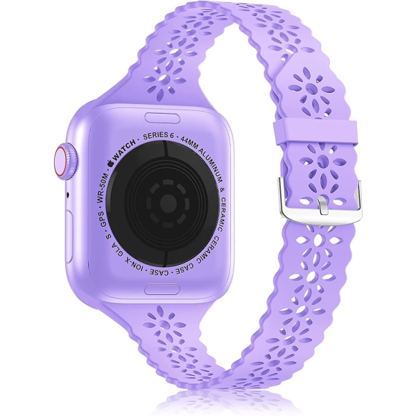 Silikonband i spets kompatibelt med Apple Watch -band 42 mm 44 mm kvinnor, smalt smalt, urhåligt, bågat sportband, mjukt ersättningsband för Iwa