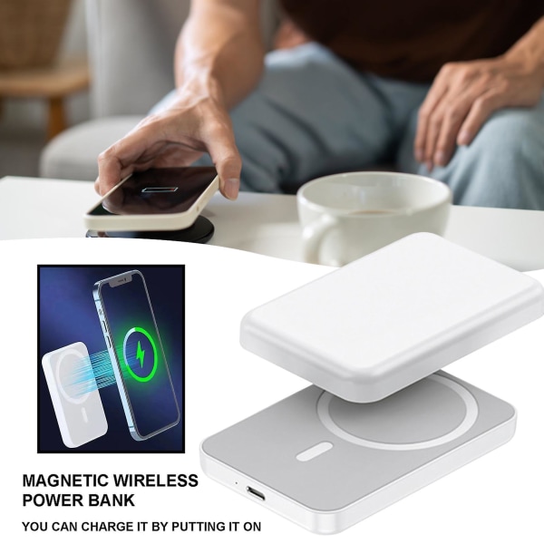 Bärbar magnetisk Power Bank Stor Batterikapacitet Power Bank för iPhone Tablet Smart Phones (5000mAh, Vit)