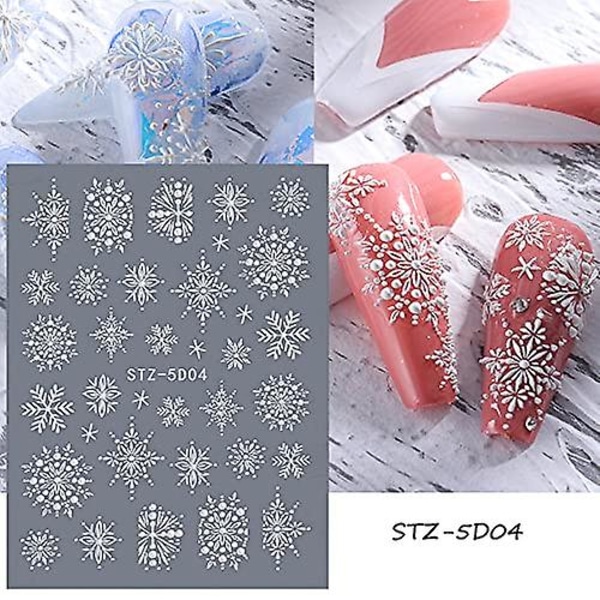 Snefnug Nail Art Sticker Decals 5d Præget Julefransk Hvid Snefnug Negle Selvklæbende Nail Art Dekoration Tilbehør Snefnug Blonder Lat