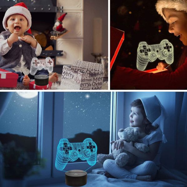 3d Gamepad-lampe Spillkonsoll Nattlys 3d Illusion-lampe for barn, 16 farger som endres med fjernkontroll