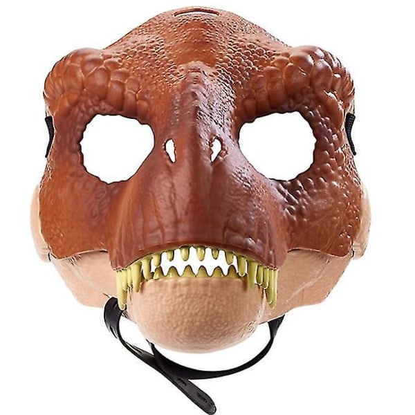 Dinosaurmaske med åpne kjeve, øye- og neseåpninger og sikker stropp (rød)