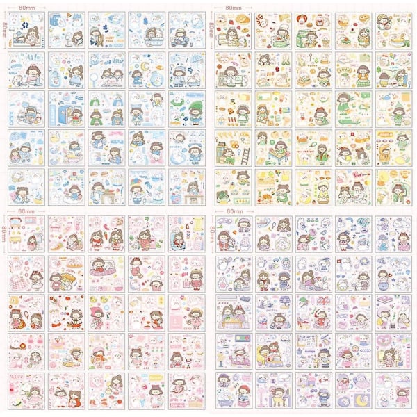 100 ark Kawaii Stickers Presentförpackning - Söt husdjur Transparent Cartoon Girl Scrapbooking Sticker Pack Urklippsdekor för Journal Dagbok Scrapbook Foto Albu