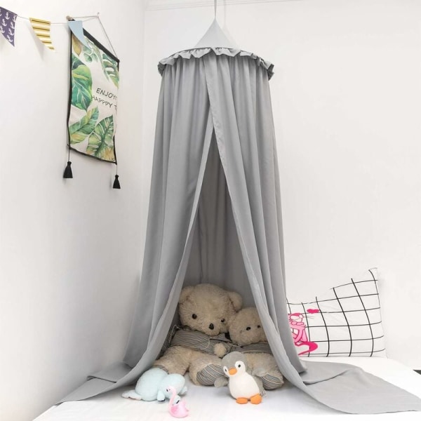 MINKUROW Baby himmelsäng - Myggnät i bomull för sovrum - Höjd: 240 cm, Grå