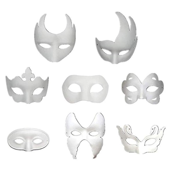 6 kpl White Masks Diy Masquerade Masks Tavallinen Halloween Face Masks