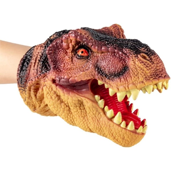 Dinosauruksen käsinukkelelu - Realistinen pehmeä kumi Dinopääkäsinelelu Lahja lapsille Pojat Tytöt T Rex (ruskea)