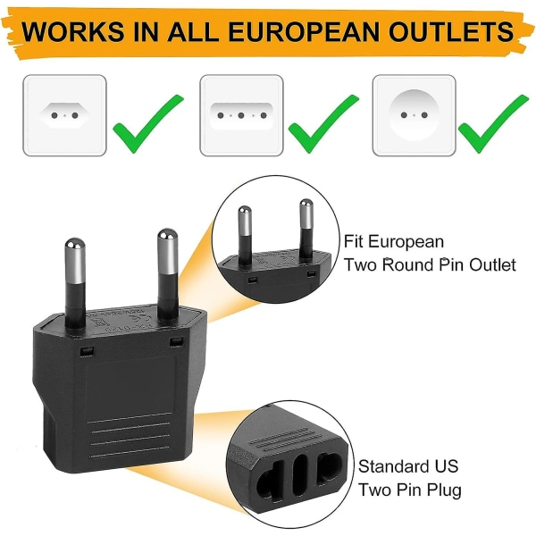 6-pack europeisk kontaktadapter, us to Europe-kontaktadapter, europeisk adapter typ C-kontaktadapter, reseadapter Europa, europeisk uttag väggkontaktadapter