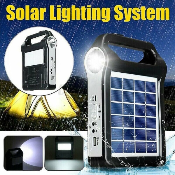 6V Bärbar Uppladdningsbar Solpanel Energilagring Generator System USB -laddare med lampbelysning Hem Solar Power System Kit