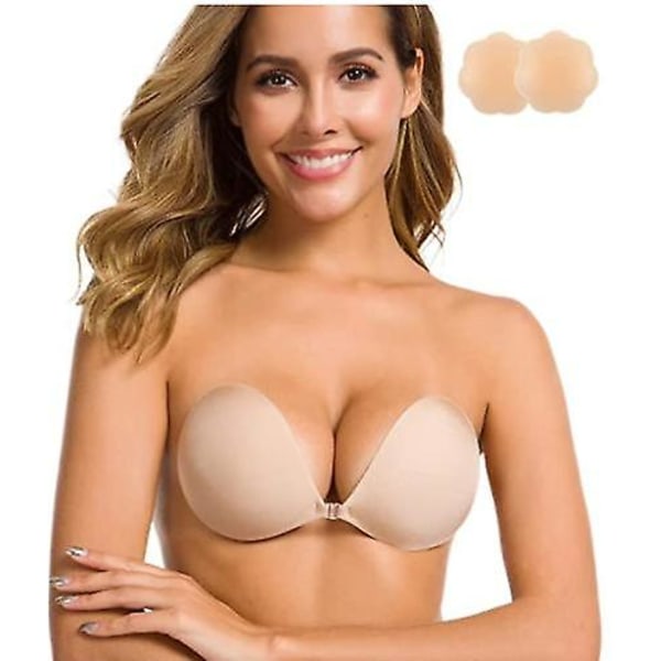 Adhesive Bra Strapless Sticky Invisible Push Up Silicone Bra For Backless Dress With Nipple Covers Nude
