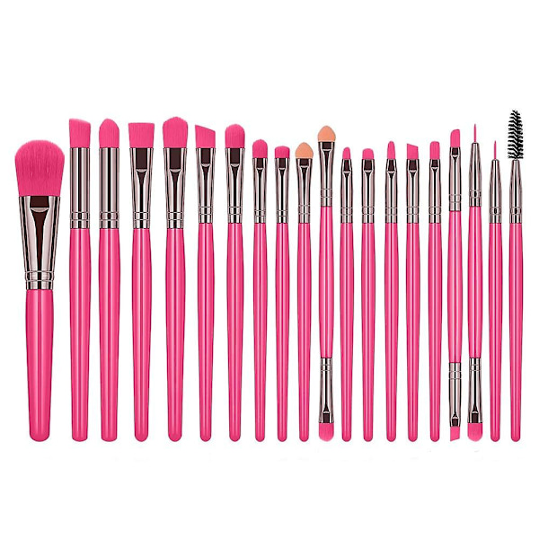 Paket med 20 st Kosmetiska Ögonskuggsvampar Eyeliner Ögonbryn Läpp Näsa Foundation Puder Makeup Borstar Set (fluorescerande rosa)