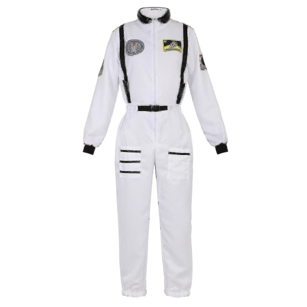 Astronaut-asun avaruuspuku aikuisten cosplay-asuihin vetoketjullinen halloween-asu Pariskunnalle lentävä haalari Plus-kokoinen univormu (XXXL, valkoinen naisille)