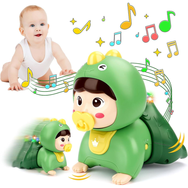 Krypende dukkeleker, musikalske lyder for småbarn og lette krypleker, pedagogisk leketøy for magetid, interaktiv utvikling for barn (grønn)
