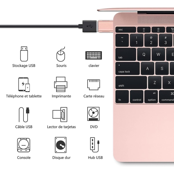 Roséguld USB-C till USB-adapter (2-pack), USB-C till USB 3.0-adapter, USB Typ-C till USB-adapter, Thunderbolt 3 till USB-hona OTG-adapter för Macbook, iPad