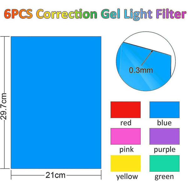 Pakke med 6 fargefilmer Gel, transparent farget filmfilm, varmebestandig for lamper, farget filter (29,7 X 21 cm) (haoyi-YUHAO