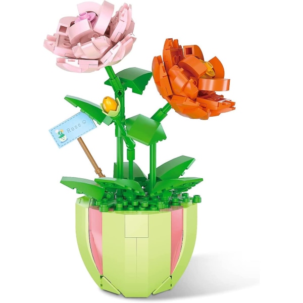 Blombukett Mini Rosa Ros Byggkloss Set Bonsai Tree Leksaker Kit Romantiska Alla hjärtans dag presenter till hennes flickvänner Älskare Par Vuxna Kvinnor K